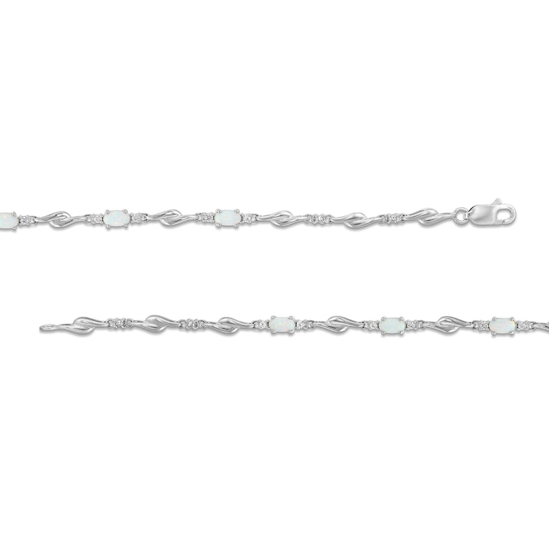 Oval Lab-Created Opal and White Lab-Created Sapphire Bypass Link Alternating Bracelet in Sterling Silver - 7.25”