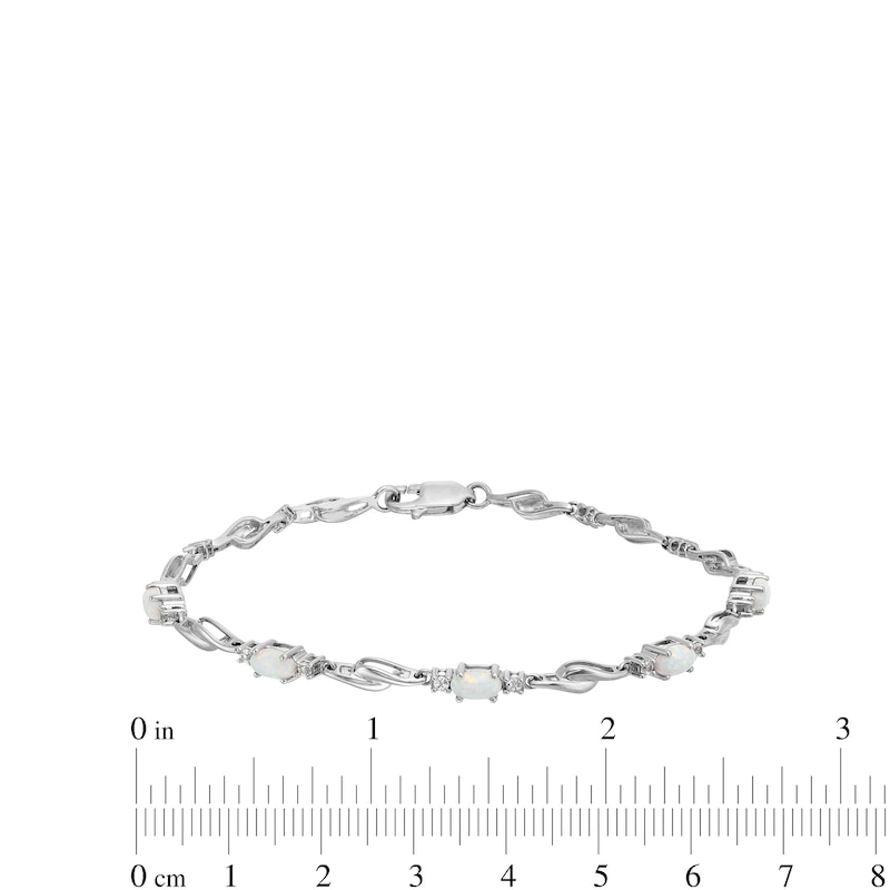 Oval Lab-Created Opal and White Lab-Created Sapphire Bypass Link Alternating Bracelet in Sterling Silver - 7.25”