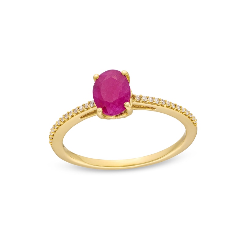 Main Image 1 of Oval Certified Ruby and 1/15 CT. T.W. Diamond Ring in 10K Gold