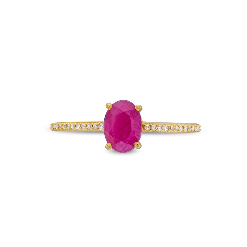 Main Image 4 of Oval Certified Ruby and 1/15 CT. T.W. Diamond Ring in 10K Gold