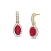 Thumbnail Image 1 of Oval Certified Ruby and White Lab-Created Sapphire Frame Drop Earrings in 10K Gold