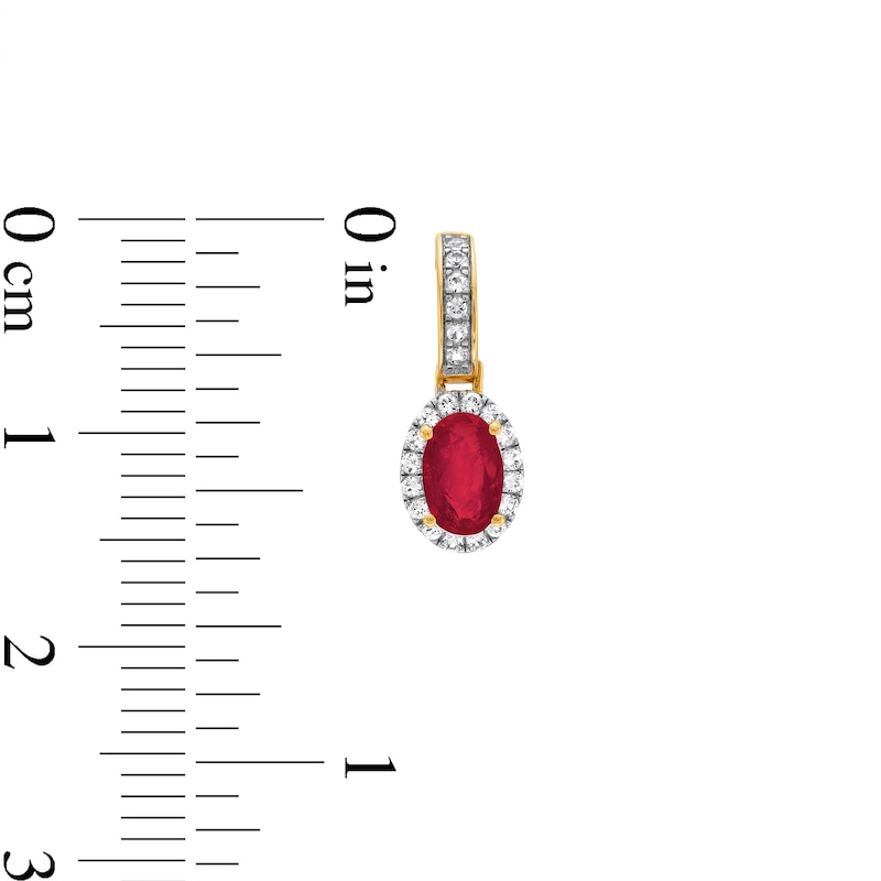 Main Image 3 of Oval Certified Ruby and White Lab-Created Sapphire Frame Drop Earrings in 10K Gold