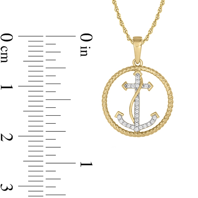 Main Image 2 of 1/20 CT. T.W. Diamond Anchor in Rope Border Pendant in 10K Gold - 18”