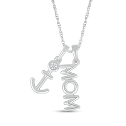 Diamond Accent Navy Mom Anchor Pendant in Sterling Silver - 18”