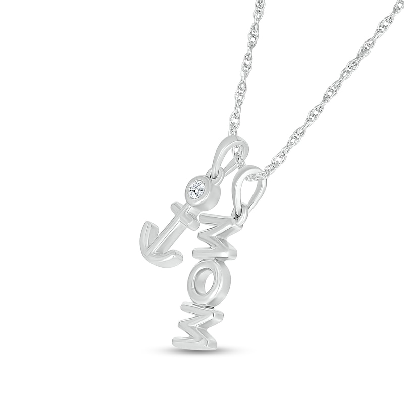 Main Image 2 of Diamond Accent Navy Mom Anchor Pendant in Sterling Silver - 18”