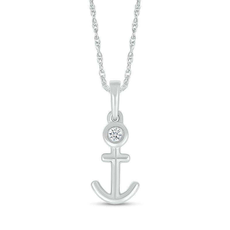 Main Image 4 of Diamond Accent Navy Mom Anchor Pendant in Sterling Silver - 18”