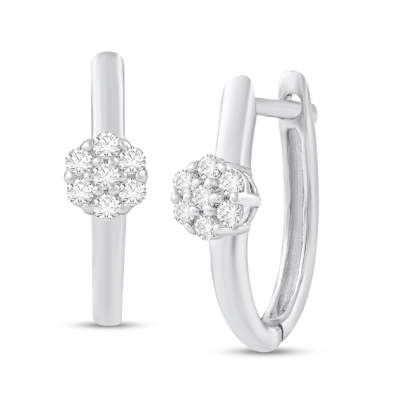 Main Image 1 of 1/10 CT. T.W. Multi-Diamond Hoop Earrings in 10K White Gold