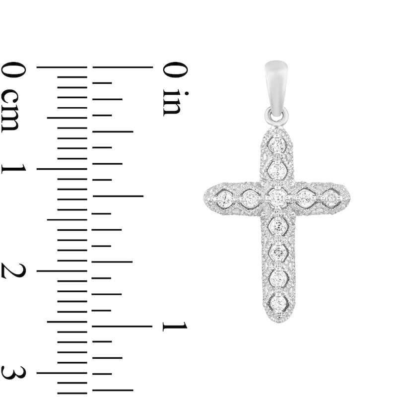 Main Image 2 of 1/8 CT. T.W. Diamond Vintage-Style Cross Pendant in 14K White Gold