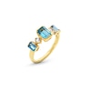 Thumbnail Image 3 of Emerald-Cut Blue Topaz and Princess-Cut White Topaz Alternating Three Stone Ring in Sterling Silver with 14K Gold Plate