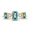 Thumbnail Image 4 of Emerald-Cut Blue Topaz and Princess-Cut White Topaz Alternating Three Stone Ring in Sterling Silver with 14K Gold Plate