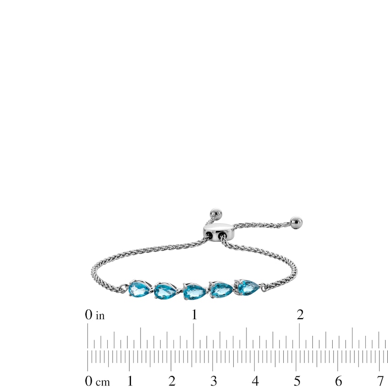 Main Image 3 of Sideways Pear-Shaped Swiss Blue Topaz Five Stone Bolo Bracelet in Sterling Silver - 9.1"