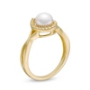 Thumbnail Image 3 of Freshwater Cultured Pearl and White Lab-Created Sapphire Frame Twist Shank Ring in Sterling Silver with 10K Gold Plate