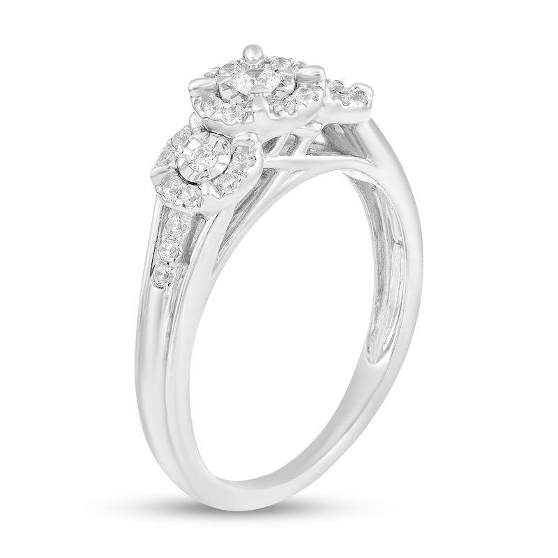 1/4 CT. T.W. Diamond Frame Three Stone Split Shank Engagement Ring in 10K White Gold