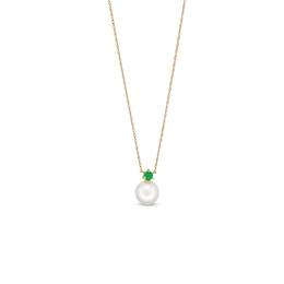 8.0mm Freshwater Cultured Pearl and Emerald Stacked Duo Pendant in 10K Gold