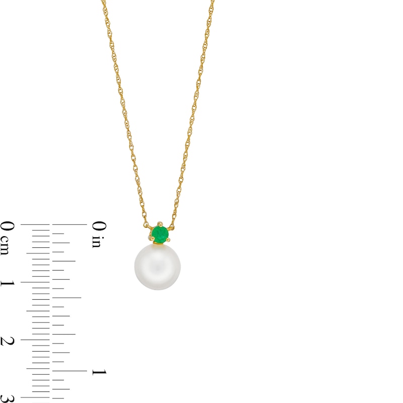 Main Image 3 of 8.0mm Freshwater Cultured Pearl and Emerald Stacked Duo Pendant in 10K Gold