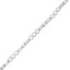 Thumbnail Image 0 of Freshwater Cultured Pearl and White Lab-Created Sapphire Alternating Line Bracelet in Sterling Silver-7.25”