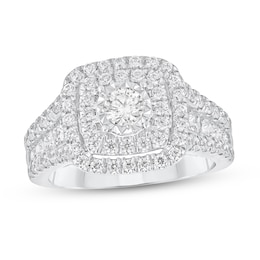1-1/2 CT. T.W. Diamond Double Cushion Frame Triple Row Engagement Ring in 10K White Gold