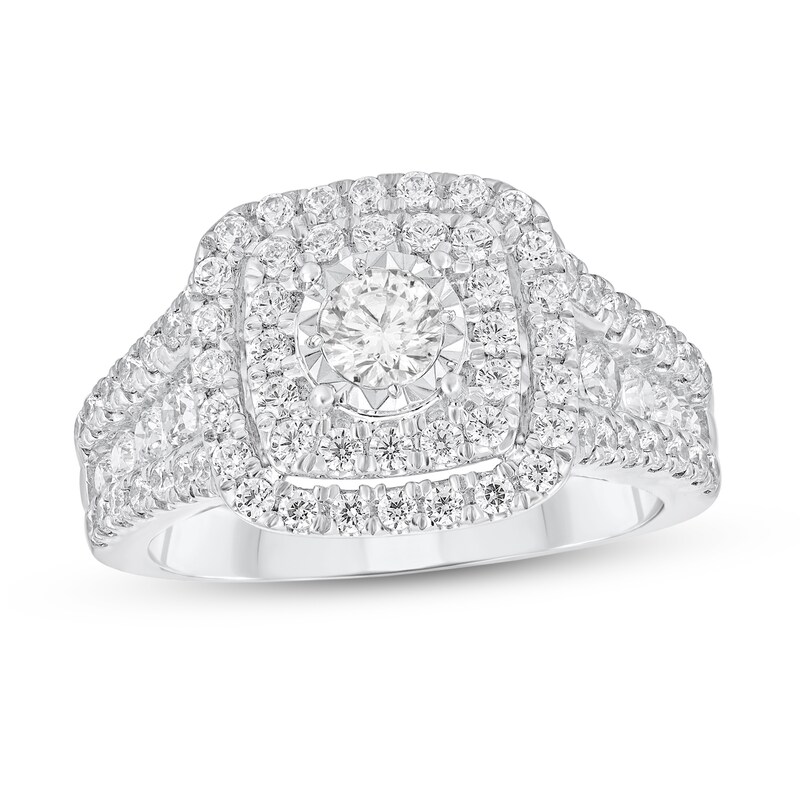 Main Image 1 of 1-1/2 CT. T.W. Diamond Double Cushion Frame Triple Row Engagement Ring in 10K White Gold