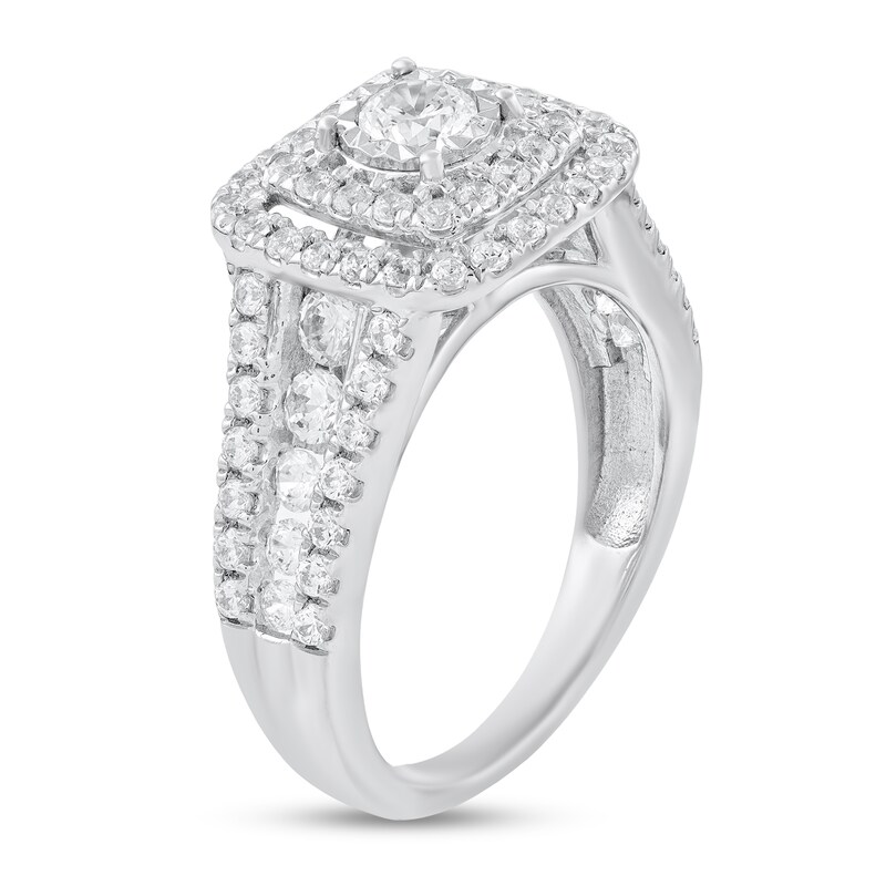 Main Image 2 of 1-1/2 CT. T.W. Diamond Double Cushion Frame Triple Row Engagement Ring in 10K White Gold