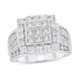 2-3/8 CT. T.W. Princess-Cut Multi-Diamond Scallop Frame Multi-Row Engagement Ring in 10K White Gold
