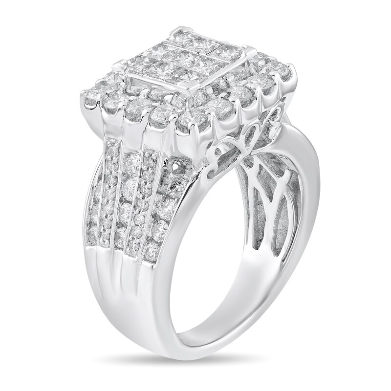 Main Image 2 of 2-3/8 CT. T.W. Princess-Cut Multi-Diamond Scallop Frame Multi-Row Engagement Ring in 10K White Gold