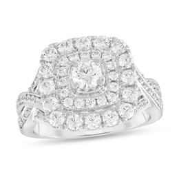 1-1/2 CT. T.W. Diamond Double Cushion Frame Multi-Row Crossover Split Shank Engagement Ring in 14K White Gold