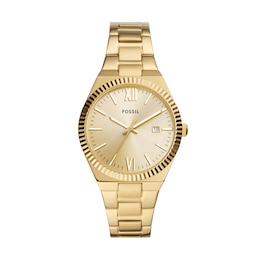 Ladies’ Fossil Scarlette Gold-Tone IP Watch with Gold-Tone Dial and Coin-Edge Bezel (Model: ES5299)