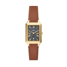 Ladies’ Fossil Raquel Gold-Tone IP Watch with Rectangular Grey Dial (Model: ES5303)