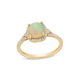 7.0mm Cushion-Cut Opal and 1/5 CT. T.W. Diamond Frame Split Shank Ring in 10K Gold