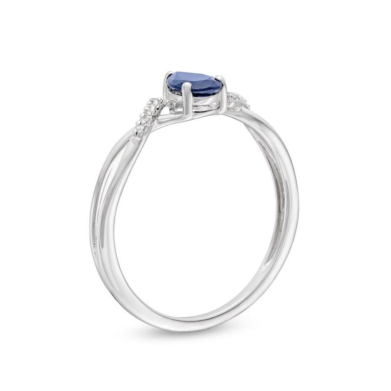 Main Image 3 of Pear-Shaped Blue Sapphire and Diamond Accent Crossover Shank Ring in 10K White Gold