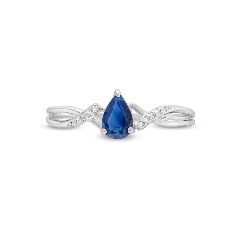 Main Image 4 of Pear-Shaped Blue Sapphire and Diamond Accent Crossover Shank Ring in 10K White Gold