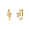 Thumbnail Image 1 of Oval Opal and 1/10 CT. T.W. Diamond Bypass Huggie Hoop Earrings in 10K Gold