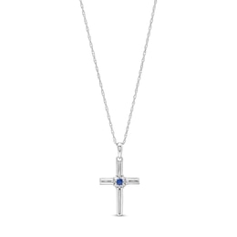 Blue Sapphire and Diamond Accent Cross Pendant in 10K White Gold