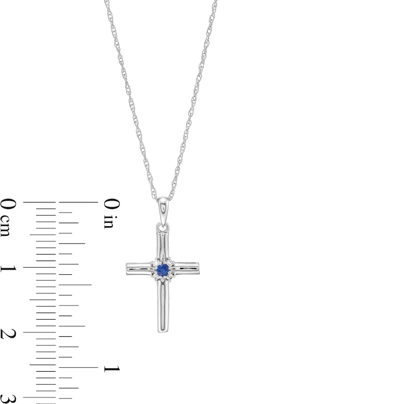 Blue Sapphire and Diamond Accent Cross Pendant in 10K White Gold