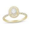 Thumbnail Image 1 of 1/2 CT. T.W. Oval Diamond Double Frame Bubble Shank Engagement Ring in 14K Gold