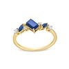 Thumbnail Image 1 of Emerald and Marquise-Cut Blue Sapphire with 1/10 CT. T.W. Diamond Tilted Ring in 10K Gold