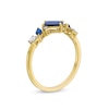 Thumbnail Image 3 of Emerald and Marquise-Cut Blue Sapphire with 1/10 CT. T.W. Diamond Tilted Ring in 10K Gold