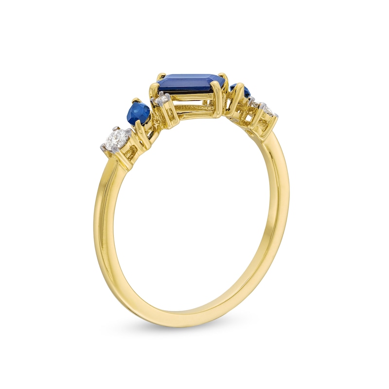 Main Image 3 of Emerald and Marquise-Cut Blue Sapphire with 1/10 CT. T.W. Diamond Tilted Ring in 10K Gold