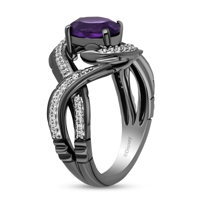 Enchanted Disney Villains Ursula Oval Amethyst and 1/5 CT. T.W. Diamond Eel Bypass Twist Ring in Sterling Silver