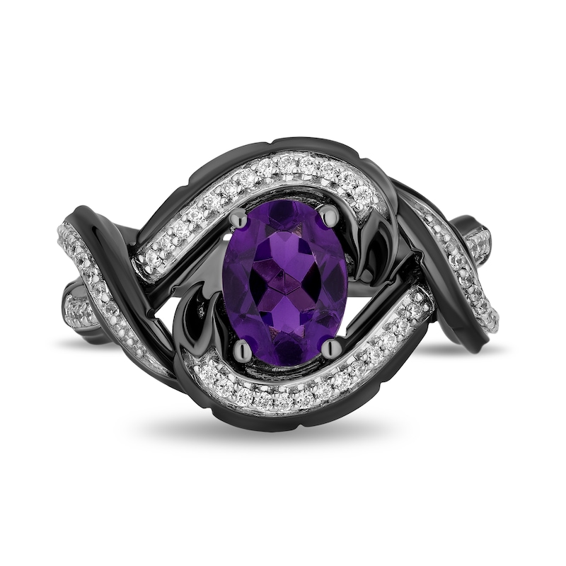 Enchanted Disney Villains Ursula Oval Amethyst and 1/5 CT. T.W. Diamond Eel Bypass Twist Ring in Sterling Silver