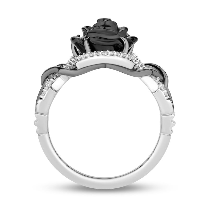 Collector’s Edition Enchanted Disney Sleeping Beauty 65th Anniversary Onyx and Diamond Rose Ring in Sterling Silver