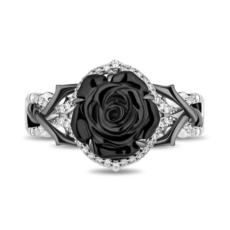 Collector’s Edition Enchanted Disney Sleeping Beauty 65th Anniversary Onyx and Diamond Rose Ring in Sterling Silver