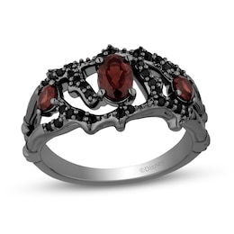 Enchanted Disney Villains Evil Queen Garnet and 1/4 CT. T.W. Black Diamond Vine Ring in Sterling Silver - Size 7