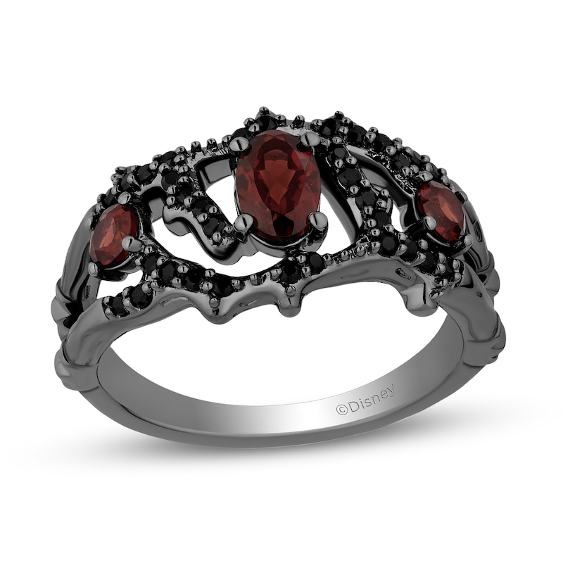 Main Image 1 of Enchanted Disney Villains Evil Queen Garnet and 1/4 CT. T.W. Black Diamond Vine Ring in Sterling Silver - Size 7