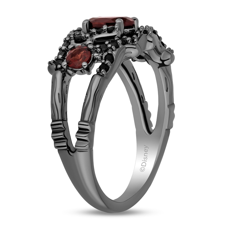 Enchanted Disney Villains Evil Queen Garnet and 1/4 CT. T.W. Black Diamond Vine Ring in Sterling Silver - Size 7