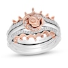 Thumbnail Image 1 of Enchanted Disney Belle 1/5 CT. T.W. Diamond Rose and Crown Three Piece Ring Set in Sterling Silver and 10K Rose Gold