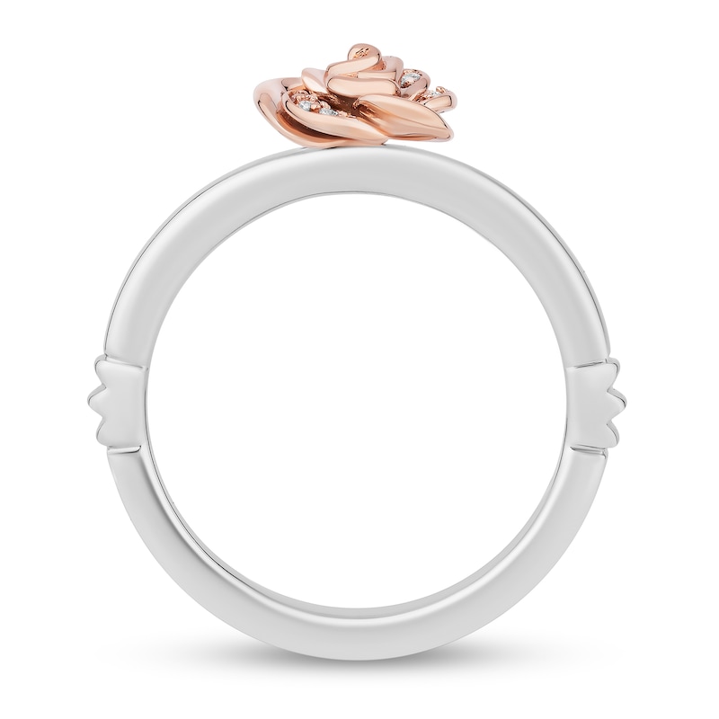 Main Image 4 of Enchanted Disney Belle 1/5 CT. T.W. Diamond Rose and Crown Three Piece Ring Set in Sterling Silver and 10K Rose Gold