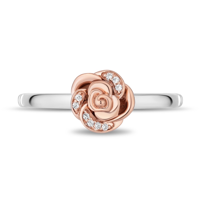 Main Image 6 of Enchanted Disney Belle 1/5 CT. T.W. Diamond Rose and Crown Three Piece Ring Set in Sterling Silver and 10K Rose Gold