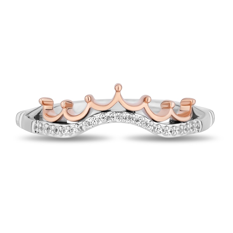 Main Image 7 of Enchanted Disney Belle 1/5 CT. T.W. Diamond Rose and Crown Three Piece Ring Set in Sterling Silver and 10K Rose Gold