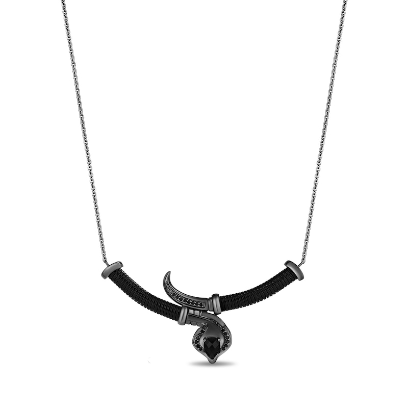 Main Image 1 of Enchanted Disney Villains Jafar Pear-Shaped Onyx and 1/6 CT. T.W. Black Diamond Swords Necklace in Sterling Silver